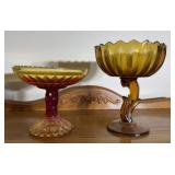 Amber and Amberina compote dishes - lot of 2