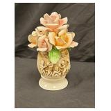 Capodimonte vase of roses approx 9 inches tall.