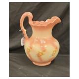 Pink and white pitcher approx 12 inches tall