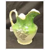 Lovely green and white pitcher  approx 10 inches