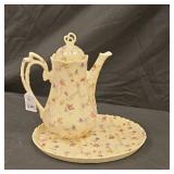Beautiful teapot and tray with floral decor
