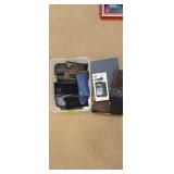 Business card holders, old glasses snd misc