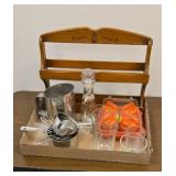 Spice rack, measuring cups, sifter and more