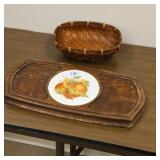 Wooden tray and wicker basket
