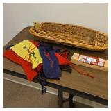 Pair of wicker baskets, golf club socks and shims