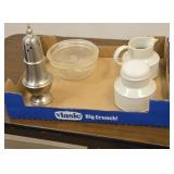 Sugar & creamer set, glass dish with lid