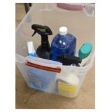 Tote with lid and cleaning supplies
