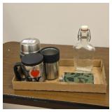 Coffee size thermos, flask snd a jar