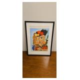 Tropical print of woman and a monkey Approx 22 x