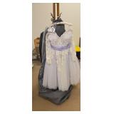 Lilac and white dress worn as a wedding dress