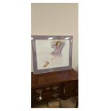 Woman in purple print approx 28 x 32 glass is