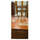 Pyrex glass bakong dish, candy dish and vase