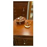 Brown drip pot and soup cup with lid