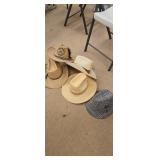 United supply hat 3 straw hats and a plaid hat