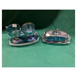 Blue Carnival Glass Set