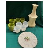 Ceramic Vase and CORELLE Coffee Mugs