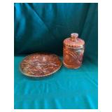 Iridescent Glass Tray and Jar
