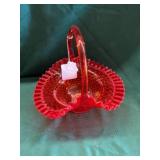 Red Glass Hobnail Basket