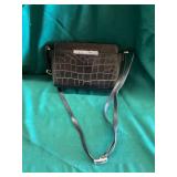 Black Faux Croc Shoulder Bag