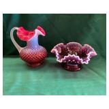 Cranberry Hobnail Glass Set