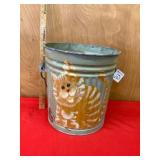 Galvanized Bucket with Cat Art