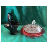 Ruby Glass Dish and Basket
