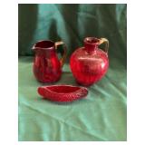 Ruby Glass Pitchers and Dish