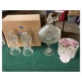 Glass Angel Figurines, Lidded Dish, and Gift Box