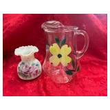 Painted Glass Pitcher and Vase