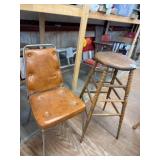 Upholstered Chair and Wooden Stool