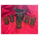 Green Glass Pitcher Set