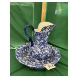 Blue Floral Pitcher and Basin