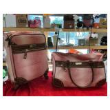 Pink Faux Croc Luggage Set