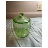 Green Depression Glass Jar
