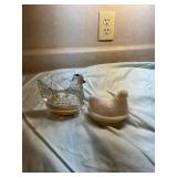 Glass and Milk Glass Hen Dishes