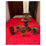 Wood and Brass Decor Set