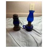 Blue Glass Oil Lamps