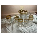 Crystal Pitcher with Gilt Trim Glasses