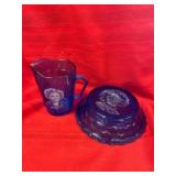 Shirley Temple Blue Glass Pitcher And Bowl