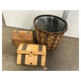Wicker Bin and Two Boxes
