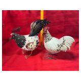 Painted Metal Rooster Pair