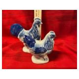 Blue And White Ceramic Chickens