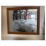Framed Mirror With Deer Etching
