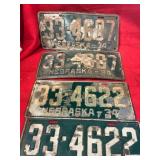 Four Nebraska 1934 License Plates