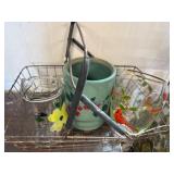 Ceramic Vase, Wire Basket, and Glassware