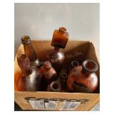 Brown bottle assortment,  Clorox, Bell- and, etc