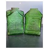 2 Wheaton green glass banks, 1st. National Bank &