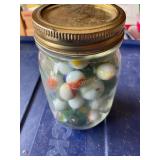 Pint jar of marbles, different sizes