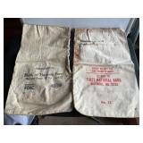 2  vintage canvas money bags, Bank of Harpers