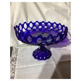 Cobalt blue pedestal bowl, 9.5x7"